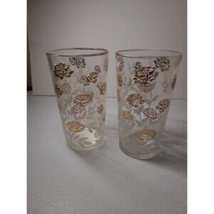 Vintage Libbey Gold Rose Juice Glasses–Set of 2–Floral Drinkware – Retro Barware